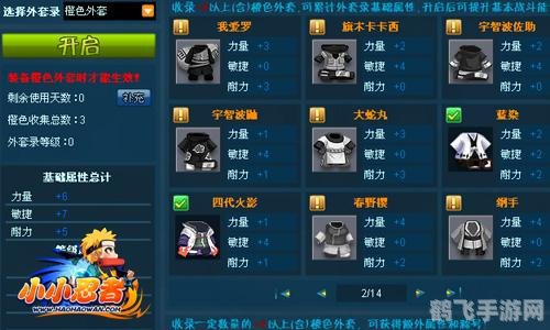 小小忍者外套属性全解析:打造最强忍者战衣