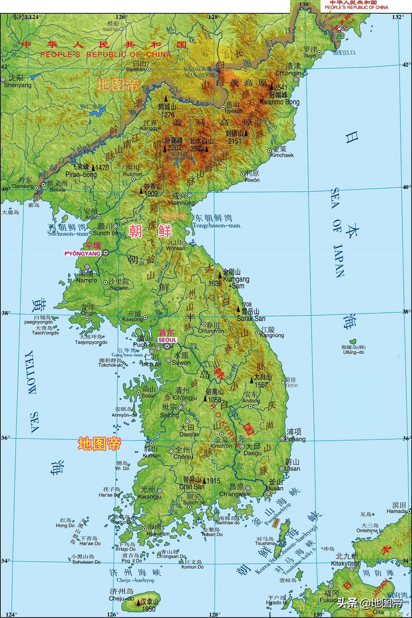 韩国地图高清中文版,韩国地图